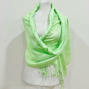 Pashmina 100% Pashmina Scarf With Tassels:Lime Bridal Shawl, Green 28x66โ Thin